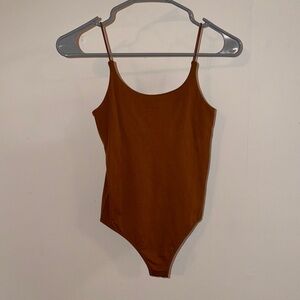 By Together Brown Scoop Neck Slim Strap Bodysuit